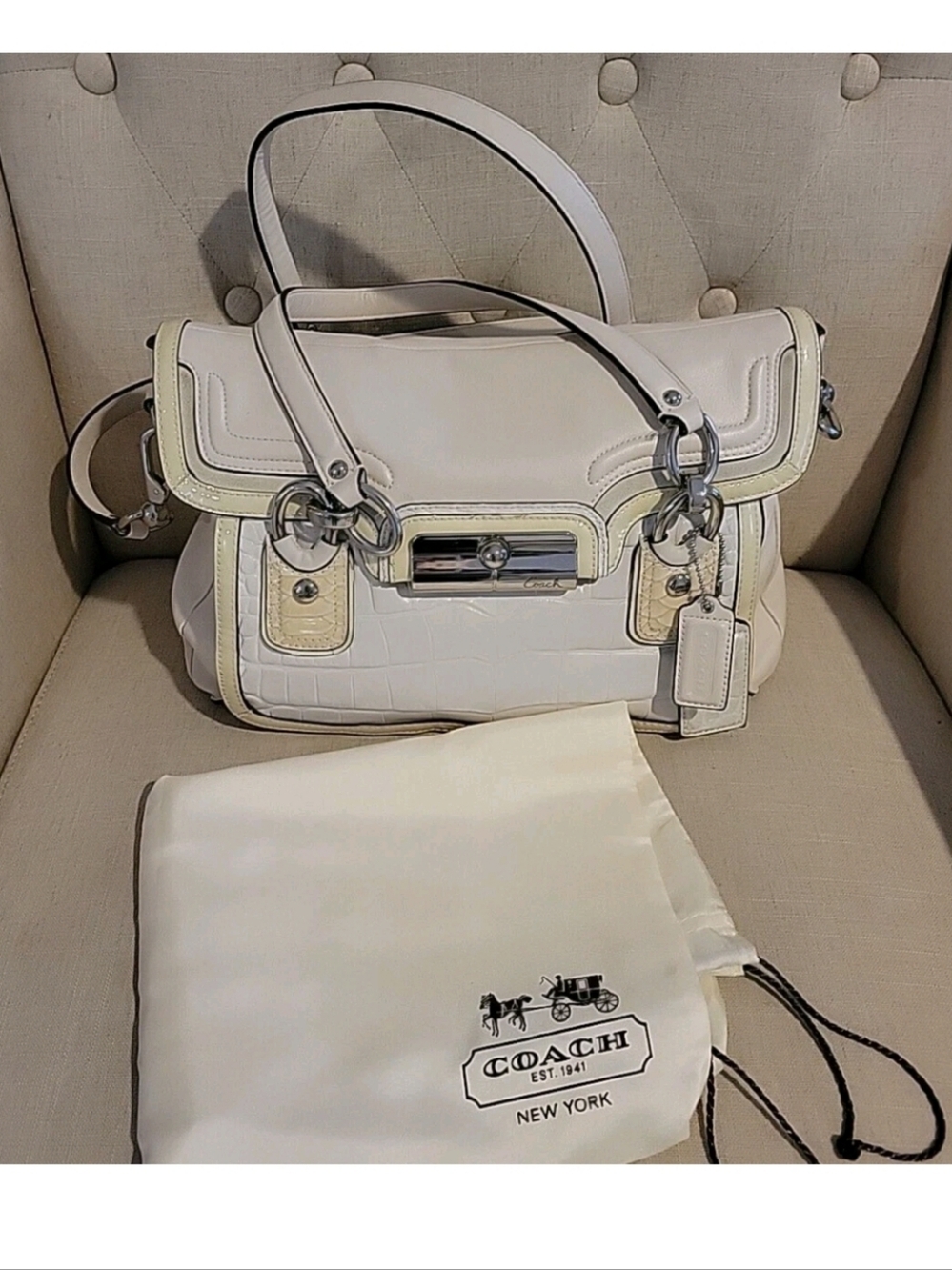 COACH handbag KRISTIN SPECTATOR LEATHER F18282 cream yellow  FLAP SATCHEL